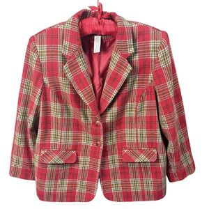 Sag Harbor Woman Red Plaid Wool Blend Blazer Jacket Plus Size 18W